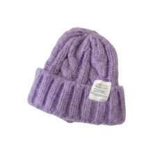 Cotton Linen Blend Knit Hat for Women Cold Weather-Purple