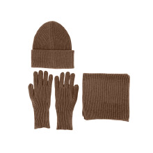 Knitted Headwear Acrylic Fibre Hat Scarf Gloves-Coffee Color