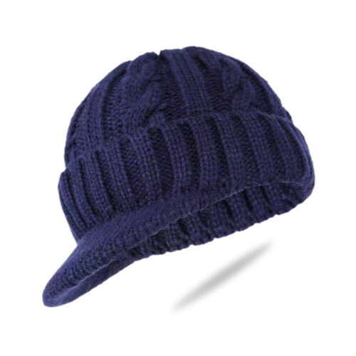 Warm Cable Knit Flat Cap Soft Fleece Lining Mens-Navy blue
