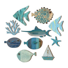 Coastal Cottage Wood Fish Wall Hanging Sculpture Mediterraneans