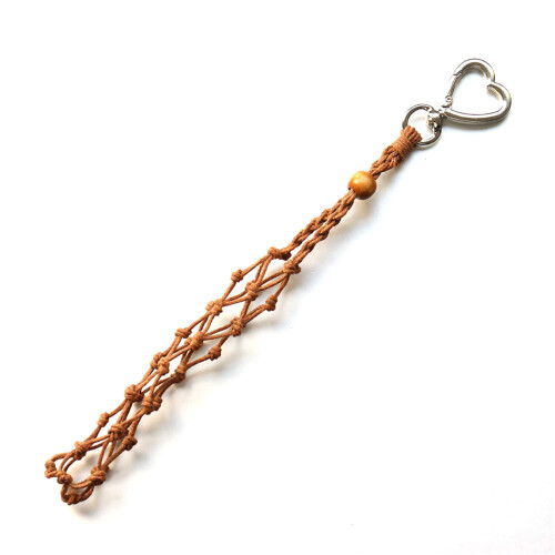 Wax Thread Key Ring Handmade Metal Net Pocket Lipsticks-Coffee