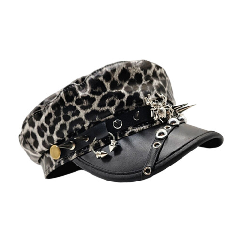 Elegant PU Leather Beret Hat with Rivet Studded Hat Belt for-4
