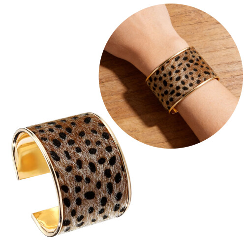 Alloy Leopard Print Open Cuff Bracelet With Flocking Texture-A 2