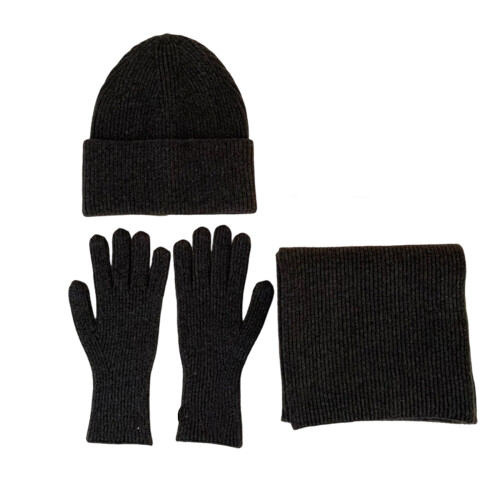 3Pieces Winter Accessory Set Soft Knit Hat Scarf-Carbon Gray