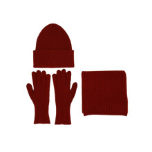 Acrylic Fibre Knit Winter Essential Hat Neck Warmer-Wine Red