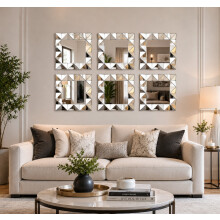 6x Art Deco Style 3D Wall Mirror Square Frame 40Cm