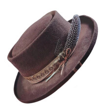 Light weight Wool Felted Hat Dramatic-brown feathered