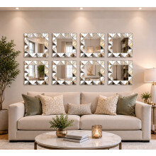8x Art Deco Style 3D Wall Mirror Square Frame 40Cm
