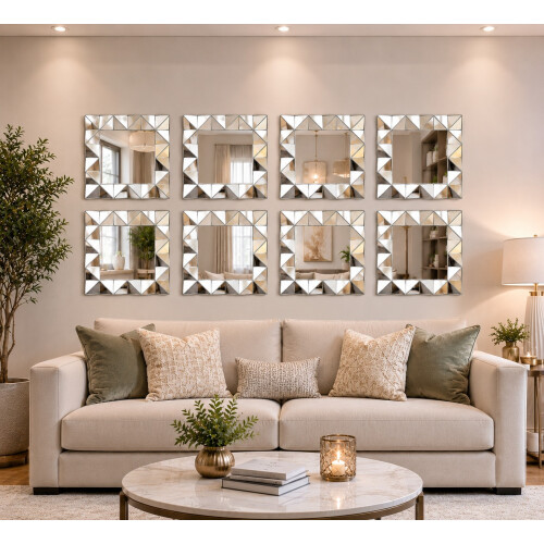 8x Art Deco Style 3D Wall Mirror Square Frame 40Cm