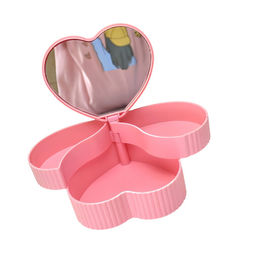 Double Layer Rotating Heart Shaped Jewelry Box With Mirror-Pink