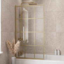 Purefino Grid Square Bath Shower Screen 800mm Brushed Brass - 6mm