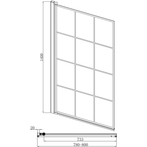 Purefino Grid Square Bath Shower Screen 800mm Brushed Brass - 6mm 1