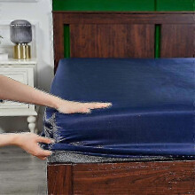 (160x200x25cm, Navy) Lenzuolo con angoli in raso di seta, coprimaterasso di lusso in tinta unita con elastico, lenzuolo matrimoniale,