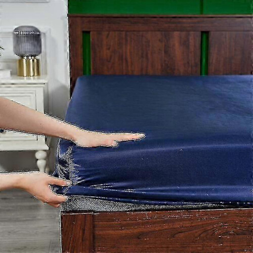 (200x200x25cm, Navy) Σατέν Μεταξωτό Σεντόνι Πολυτελές Μονόχρωμο Κάλυμμα Στρ
