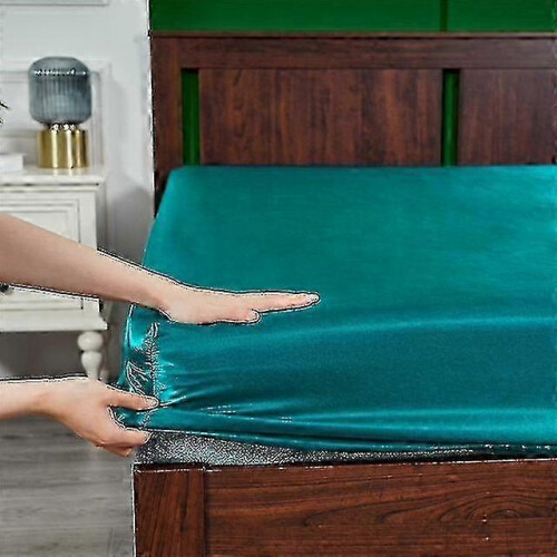 (180x200x25cm, Teal) Σατέν Μεταξωτό Σεντόνι Πολυτελές Μονόχρωμο Κάλυμμα Στρ