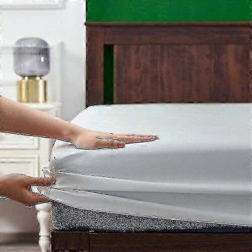 (160x200x25cm, White) Σατέν Μεταξωτό Σεντόνι Πολυτελές Μονόχρωμο Κάλυμμα Στρ