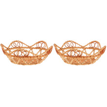 2Pcs Light Brown Rattan Woven Fruit Storage Basket Portable Home Decor