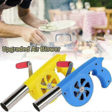 (Blue) Portable Barbecue Fire Bellows Hand Crank Tool For Stove Accessories Outdoor Cooking Picnic Camping