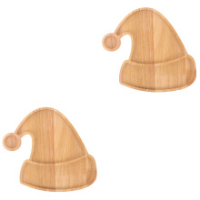2Pcs Wooden Christmas Hat Tray Light Yellow Xmas Food Serving Platter