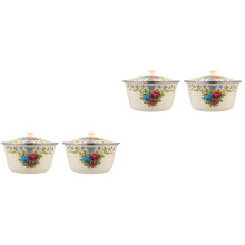 2Pcs Cream Enamel Lard Basin with Lid Kitchen Storage Design