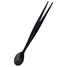 (Black) Pinzas 2 en 1 para cuchara, utensilio de cocina de acero inoxidable, pinzas para cuchara sopera, creativo