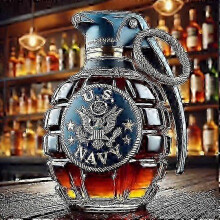 (Grenade B) Geschikt voor een whiskykaraf van 350 ml. Fles in de vorm van een Amerikaanse zeearend, teckel of uil, of een adelaar.