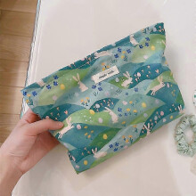 (Green/Rabbit) Bolso de mano de lona con estampado floral, neceser de viaje, estuche para artículos de aseo y cosméticos