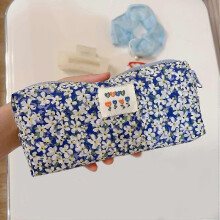 (Klein Blue/Flower) Bolsa organizadora de cosméticos con estampado de monedas y llaves, de tela de algodón y lona | Fruugo