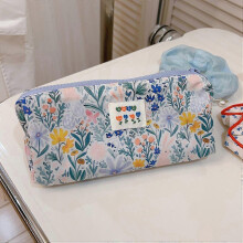 (Blue/Green Flower) Bolsa organizadora de cosméticos con estampado de monedas y llaves, de tela de algodón y lona | Fruugo