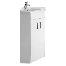 (837 x 590 x 415mm) Blank vit fristående tvättställsskåp med 1 dörr i hörnet - 555 mm -