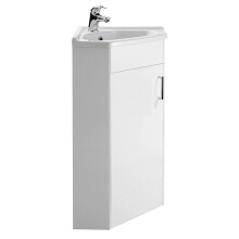 (395 x 555 x 800mm) Blank vit fristående tvättställsskåp med 1 dörr i hörnet - 555 mm -