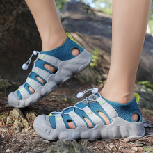 (Gray Blue, 11.5) Men'S Outdoor Summer Lightweight Flat Sandals, Casual Comfortable Toe-Closed Sandals