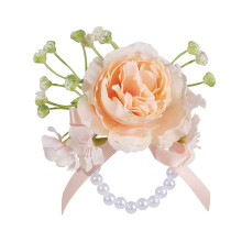 Corsage de poignet de fleur de soie avec le détail de-Champagne