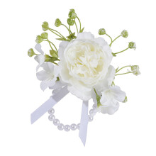 Romance Pearls Decors Wrist Flower Wrist Corsage For-White