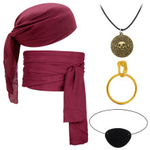 5Pcs Medieval Renaissances Costumes for Halloween Pirate-Claret