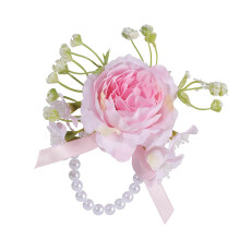 Classical Pearls Wristlet Wrist Corsage Wrist Flower For-Pink