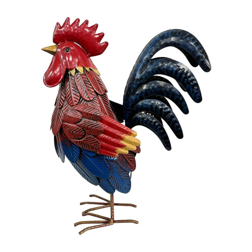 Garden Decorative Ornaments Realistic Iron Chicken-red blue