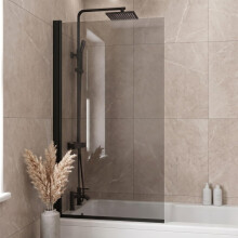 Black 800mm Shower Screen Door Frameless Square 6mm Safety Glass Panel