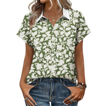 Women's V-neck short-sleeved shirt, casual positional-Green L