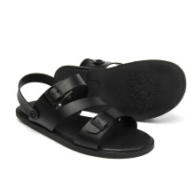 (Black, 10.5) Plus Size Men'S Retro Double Metal Buckle Adjustable Sandals, Microfiber Upper, Skin-Friendly, Breathable, Soft And Comfortable Lining