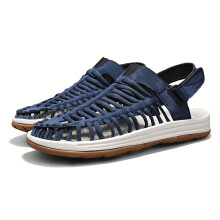 (Navy Color, 7.5) New Woven Sandals for Men, Casual Beach Shoes, Roman Sandals, Stream Wading Shoes, Outdoor Hiking and Water-Crossing Shoes