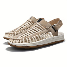(Beige, 7.5) New Woven Sandals for Men, Casual Beach Shoes, Roman Sandals, Stream Wading Shoes, Outdoor Hiking and Water-Crossing Shoes