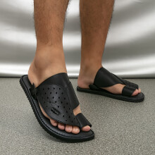 (Black, 6.5) Men's Arabic Flip-Flops, Middle Eastern Slippers, Beach Shoes, Black, Formal Slides