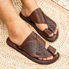 (Coffee Brown, 6.5) Men's Arabic Flip-Flops, Middle Eastern Slippers, Beach Shoes, Black, Formal Slides
