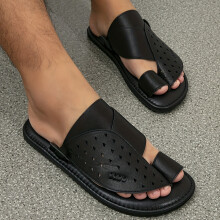 (Black, 12.5) Men's Arabic Flip-Flops, Middle Eastern Slippers, Beach Shoes, Black, Formal Slides