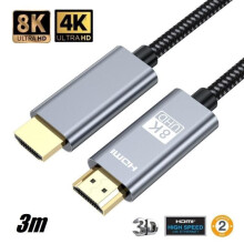 HDMI 2.1-kabel 3 meter, 8K 60Hz Ultra HD, eARC HDR, snelle, gevlochten, duurzame zwarte kabel voor tv en monitor