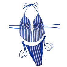 Damesbadpak Tweedelig halterhalsbadpak met slip voor-Blauwe L