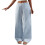 Women's striped casual loose drawstring elastic-Sky Blue XS 1