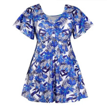 Robe de bain taille haute pour femmes,-Fleur bleu brillant 6XL