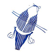 Women Swimsuit Two Piece Halterneck Bathing Suit with-Blue L